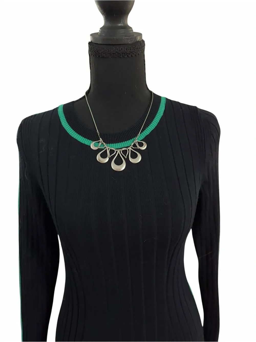 Fitted Black Maxi Dress with Green Trim